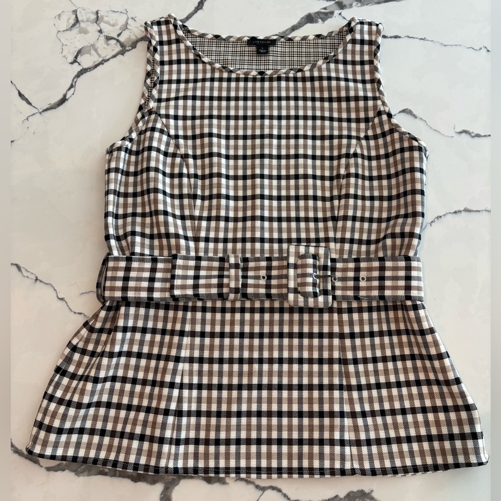 Ann Taylor Plaid Sleeveless Top with Belt— 0